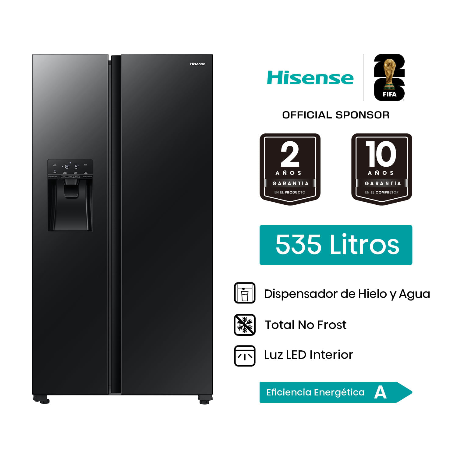 Refrigerador Side by Side Hisense 535L BCD-535W C/D Negro