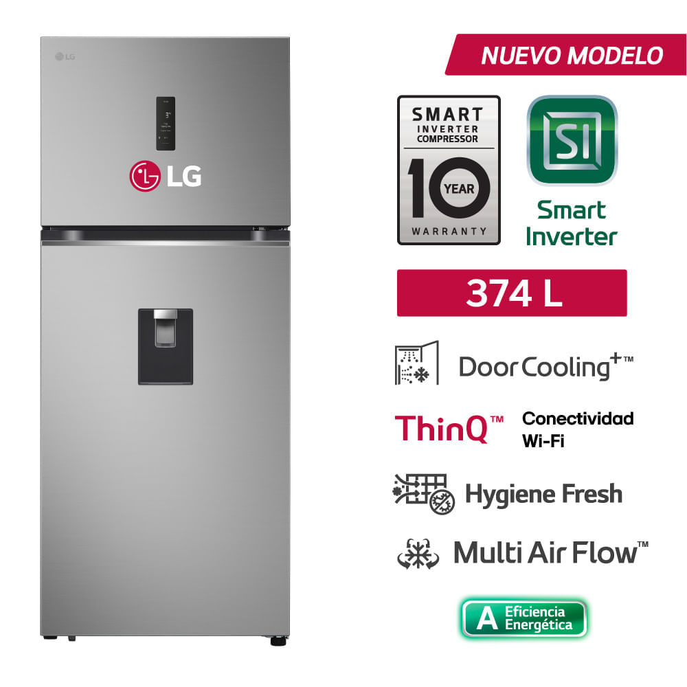 Refrigeradora Top Freezer LG 374L VT38SPYC S/Dispensador Pla