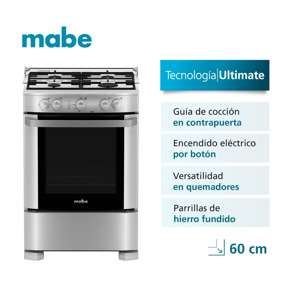 Cocina a Gas Mabe CMP6020FG1 24" 4 Hornillas Silver