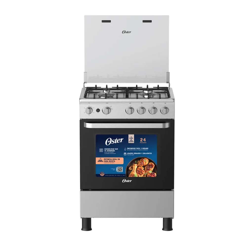 Cocina a gas Oster OS-PGSBMI2404IGS 59.3 cm 4 hornillas acer